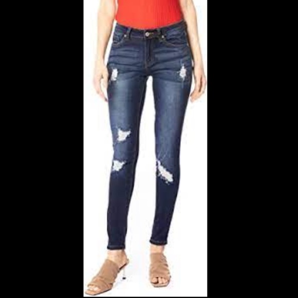 KanCan Denim - Kancan Dark Wash Destroyed Skinny Jeans